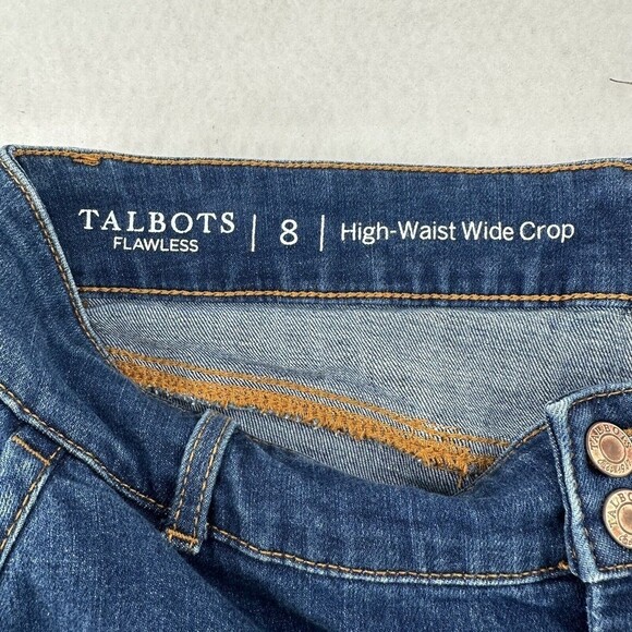 Talbots High Waist Wide Leg Crop Capris Women Sz 8 Cuffed Hem Pockets Summer - Picture 7 of 9